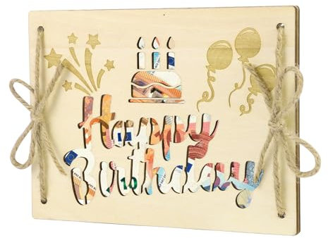 LOVLEY Carte Anniversaire Originale en Bois – Vœux pour Offrir de l'Argent avec Enveloppe Cadeau (Joyeux Anniversaire