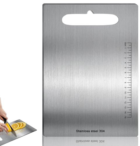 Schneidbrett aus Edelstahl mit Skala, 304 Beidseitig Antibakteriell Doppelseitiges Schneidebrett BPA-frei Nachhaltige Produkte, Küchenbrett mit Skala für Fleisch, Gemüse(29x 20CM)