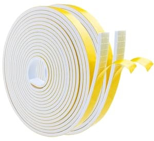Moosgummi Selbstklebend Weiß Dichtungsband Selbstklebend 10mm(B) x3mm(D) Schaumstoff Klebeband für Fenster Türen Siegel Anti-Kollision Schalldämmung 2 Rollen je 5 m lang