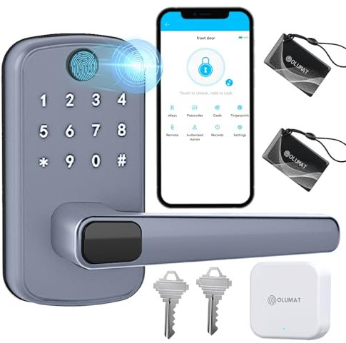 Serrure de porte intelligente avec passerelle : serrure de porte d'entrée sans clé avec clavier, empreintes digitales et contrôle par application – Serrure de porte biométrique pour sécurité à