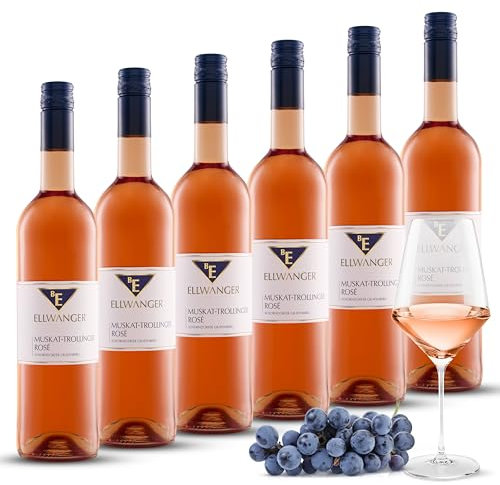 BE ELLWANGER | 2023er Muskat-Trollinger Rosé - Rose Wein halbtrocken | Roséwein | Rosé mit frischen Rosen- und Lychee-Aromen | Feinwürziger Abgang | Rosewein halbtrocken (6x0,75 L, Muskat Trollinger)