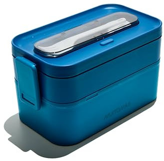 Muitomas, Lunch Box 1700ml, Porta Pranzo con Posate e Due Contenitori, Portapranzo Ermetico per Alimenti, Lunch Box Microonde, Lavastoviglie e Congelatore, Colore Blu Ottanio