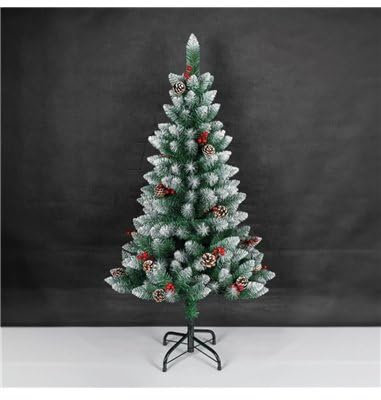 Árbol de Navidad artificial Haur desmontable efecto nieve con acebo y piñas Ø85x150cm color rojo blanco y verde
