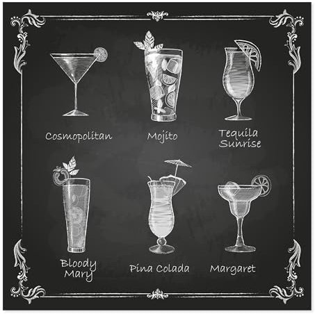 Postereck - 2224 - Cocktail Plakat, Alkohol Getränk Tafel Küche - Wandposter Fotoposter Bilder Wandbild Wandbilder - Leinwand - 20,0cm x 20,0cm