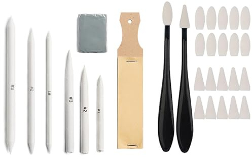VZU 30 Stück Papierwischer Set mit 6 Verblender Stiften, 20 Ersatzspitzen und Sandpapier Bleistiftspitzer – Perfekt für Zeichnen, Schattierung, Korrigieren, Abwischen in Kunst, Skizzen und Basteln