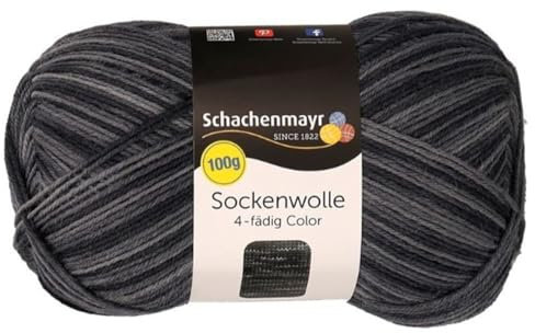 Schachenmayr 100g Sockenwolle 4-fädig - Farbe 00189- Hell- dunkelgrau - die Klassische Sockenwolle in höchster Qualität
