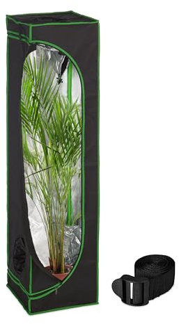 Relaxdays Armario Cultivo Indoor, Carpa Invernadero Interior, Plantas y Hierbas, Opaco, 160 x 40 x 40 cm, Negro y Verde, Plástico, Poliéster, Acero, 40 x 40 x 160 cm