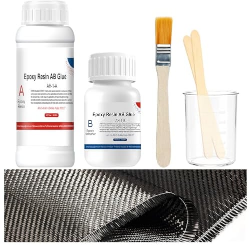 WEILAOK Kit de Réparation Ultra Rapide en Fibre de Carbone, 100g+27g | Kit de Résine Époxy et Tissu en Fibre de Carbone, Fibre de Carbone pour Renforcement et Réparation D'automobiles, Motos