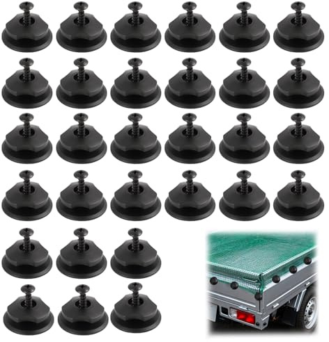 30 Pezzi di Bottoni Rotondi per Rimorchi, Ganci Rotondi di Fissaggio per Rimorchi, Bottoni di Fissaggio per Rimorchi con Viti, Ganci Rotondi in Plastica per Fissare Reti di Rimorchio e Teloni