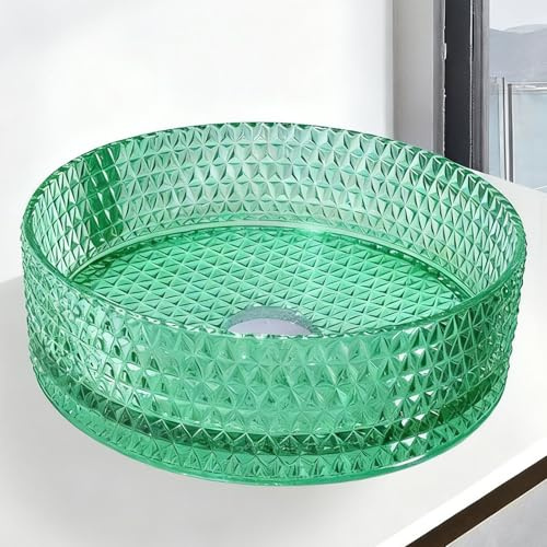 ZYCDP Waschbecken Aus Glas Für Badezimmer Glaswaschbecken Rund 395 X 395 X 122 mm Grün