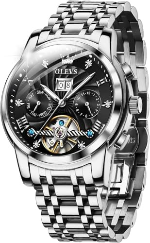 OUPINKE Herrenuhr Automatik Mechanische Armbanduhr mit Mondphase Wasserdicht Luminous Tag Datum Zweifarbige Edelstahlarmband