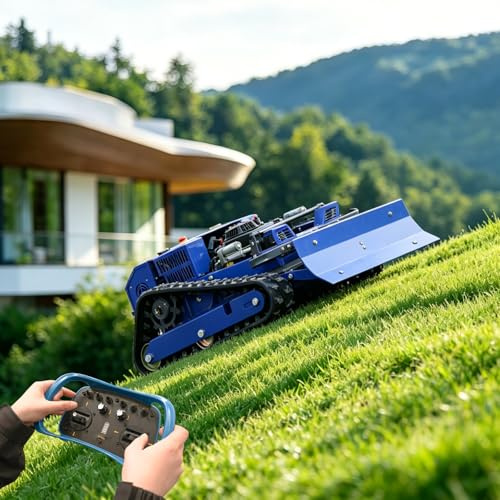 Mähroboter-Rasenmäher für Raupen, ferngesteuert, 4 × 4, Hybrid, Benzin-Elektro, Schnitt 21,6 Zoll, RC-Mähroboter für Steigungen 100% (45°) – Mähfläche 0,75 Acres (Modell mit Schneepflug)