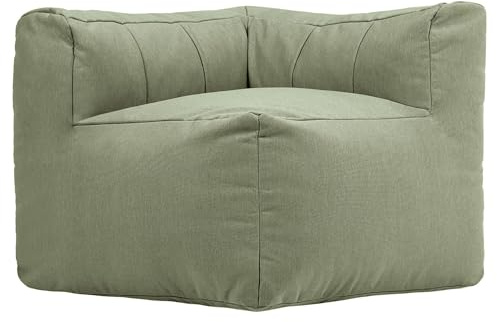 Icon Zen Eck-Sitzsack mit Füllung, Modular Sofa, Grün | Entworfen in Deutschland, Schaumstoff Gefülltes Boneless Sofa, Langlebiger Webstoff, Sessel für Garten und Terrasse