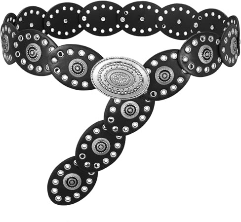 WERFORU Concho Gürtel für Damen Breiter Boho Westerngürtel Boho Taillengürtel für Kleider Röcke und Jeans