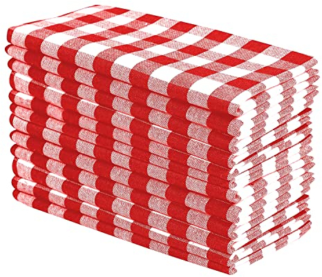 Lot de 12 Serviettes de Table Vichy Rouge-Blanc 100% Coton Teinté en Fil, 18x18 Pouces, Parfaites pour Les Clambakes, Les Fêtes à la Plage, Réutilisables, Douces, Durables, Élégantes, Lavables en.