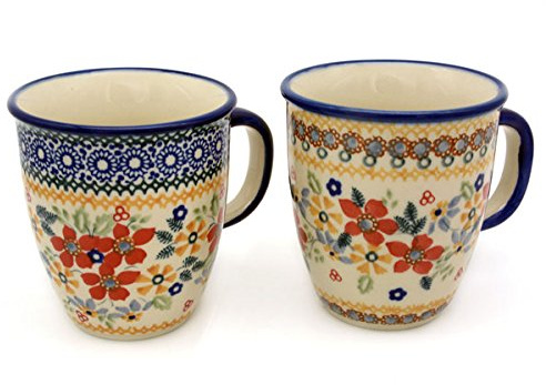 Bunzlauer Becher-Set aus 2 Bechern Mars 260 ml (Dekore Cornelia und Blumenwiese)