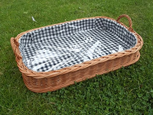 Serviertablett Tablett aus Weide mit Innenfutter, ca. 53cm x 37cm x 15cm/9cm
