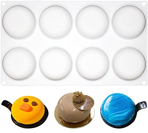 musykrafties 8 Cavities Curved Round Stone Mousse Cake Silicone Mould Tray per Cavity 2.4x2.4x1.1inch