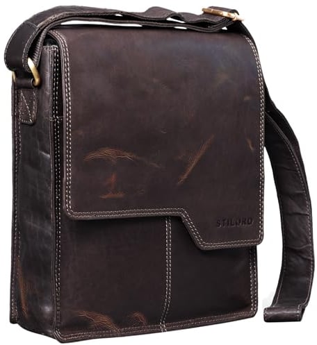 STILORD 'Sheffield' Umhängetasche Herren Leder für 13,3 Zoll MacBooks mittelgroße Schultertasche Herrentasche Vintage Messenger Bag aus Echtleder, Farbe:cognac - dunkelbraun