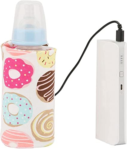 USB Baby Feeding Bottle Warmer, Portable Cartoon Milk Bottle Travel Heater Heating Cover Insulation Thermostat for Home Outdoors Travel(Donut)