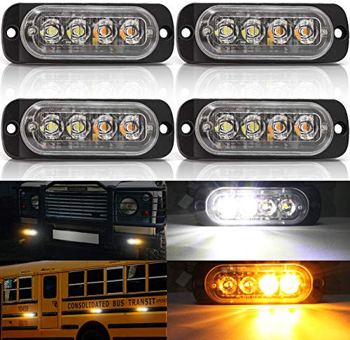 Biqing Feux Stroboscopique, LEDs Lampe Flash Stroboscope Gyrophare LED Feux Pénétrations Avant Voyant d’Alarme Urgence Strobe 12V/24V pour Voiture Camion Remorque (4LED-Jaune&Blanc-4X)