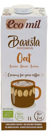 ECOMIL Barista Oat Bio, Leche de Avena Barista Profesional, Bebida Vegetal de Avena, Bebida Vegetal Sabrosa y Cremosa, 1L