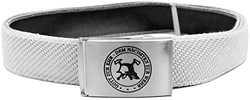 Feuerwehr-Gürtel aus echtem Lösch-Schlauch Material Einsatz-Koppel | Schnalle mit Motiv Gott zur Ehr Signet | kürzbar stufenlos verstellbar | orange gelb rot weiß | Koppelgürtel (rohweiss, 125 cm)