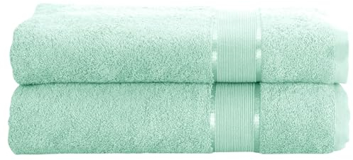 Mixibaby - Set di 2 asciugamani per ospiti, da doccia, da sauna, spugna di cotone, 500 g/m², dimensioni 30 x 50 cm, colore verde menta