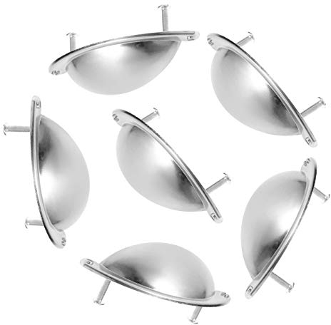 DRELD 6Pcs Shell Cup Pull Handles, Decorative Pull Knobs with 12 Screws Furniture Hardware Set for Retro Door, Kitchen Drawer, Vintage Cabinet, Vintage Cupboard, Store Showcase (Silver)