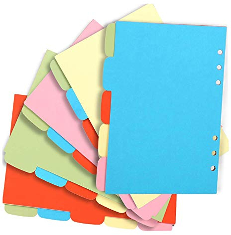 Farbige Register A6 Dividers 6-Loch Farbige Notizbuch Planer Trennblätter Registerkarten Schulmaterial Passend für Ringbuch/Planer/Notizbuch 5 Farben,50 Blatt