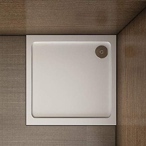 Piatto Doccia Quadtato In Marmo Minerale e Resina Mista Ultra Sottile Bianco Lucido Antiscivolo Antibatterico 80x80x3cm
