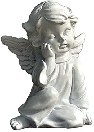 NSXIN Grabschmuck Engel Skulptur, Grabdeko Engel Massive Steinfigur aus Steinguss Wetterfest Steinfigur Sitzender Engel Für Rasendekorationen (Typ A)