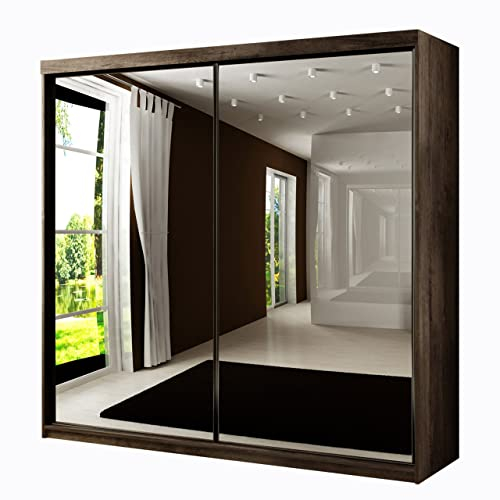 Mirjan24 Kleiderschrank Toplo 200 II, 2 Spiegel, Dielenschrank, Garderobenschrank, Schlafzimmerschrank, 200 x 200 x 62 cm, Schwebetürenschrank (Esche Dunkel, ohne Beleuchtung.)