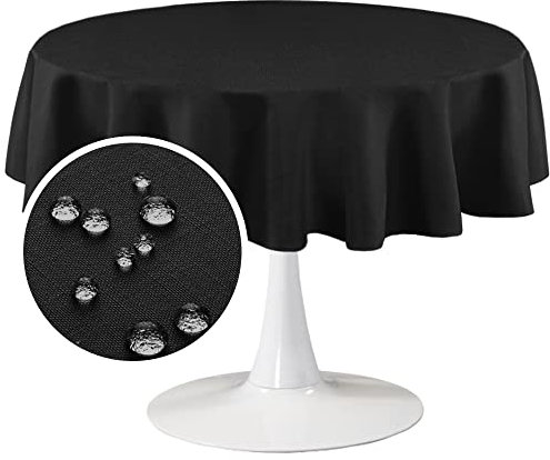 FantasDecor Runde Tischdecken Leinen Strukturierte solide Tischdecke 152,4 x 152,4 cm Auslaufsichere wasserdichte Tischdecke Dekostoff Tischdecke für Esstisch, Buffet-Partys und Camping, Schwarz