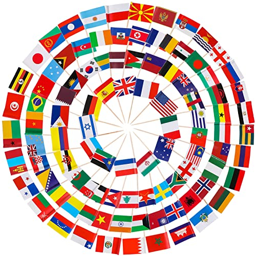 100 Verschieden Länder Flagge Zahnstocher Flagge Cocktail Picks mit Doppelseitig Druck Verschieden Nationalflagge Lebensmittel Obst Picker Papier Kuchen Topper Sticks für Party Deko