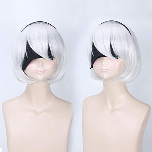 Nier Automata 2b Yorha No. 2 Type B Short Silver White Bobo Cosplay Wig With Eye Patch Black Hairband