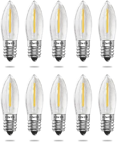 Bonlux E10 Dimmbare LED Kerzenbögen Glühbirne, 10-55V AC E10 Kegelförmige Kerzenbirne, 2200K Warmweiß 0,2W LED-Kerzenlampen für Christbaumbeleuchtung, Kerzenbögen(10 Stück)
