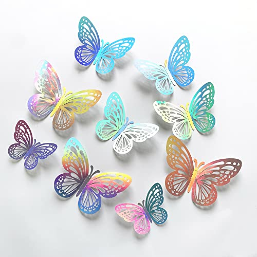 QHFlashbuy 3D Schmetterlinge Wandaufkleber,60 Stück 3D Schmetterlinge Deko,Schmetterlinge Aufkleber für DIY Wandkunst Handwerk, Babyzimmer,Party(8/10/12cm)