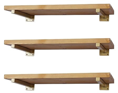 EZYDECOR Robuste Regalhalterungen für Regale, Wandmontage, industrielle Metallregale, mit Schrauben, 332 mm, goldfarben, 6 Stück