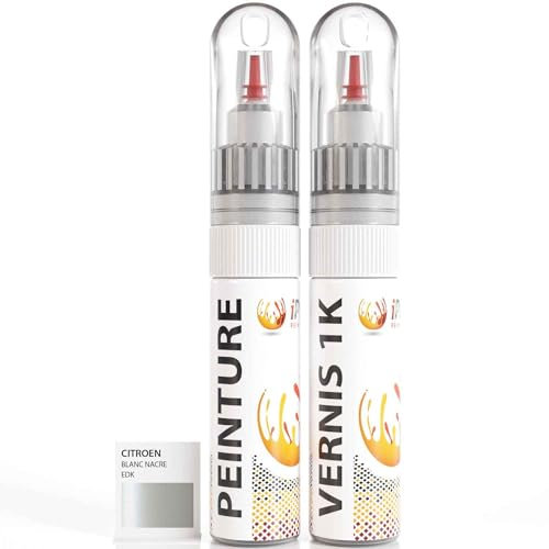 ipixline Kit Retouche Peinture Carrosserie Voiture - Stylo Correcteur Peinture Auto 30 ml, Vernis Brillant 1k 30 ml - Compatible avec Citroen - Blanc Nacre EDK