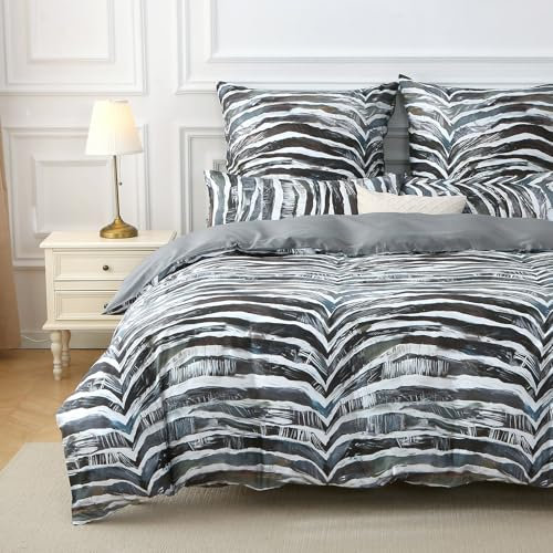 MILDLY Satin Bettwäsche 135x200 Baumwolle, Dunkelgrauer kühlende Bettwäsche-Sets öKotex Zertifiziert Neville