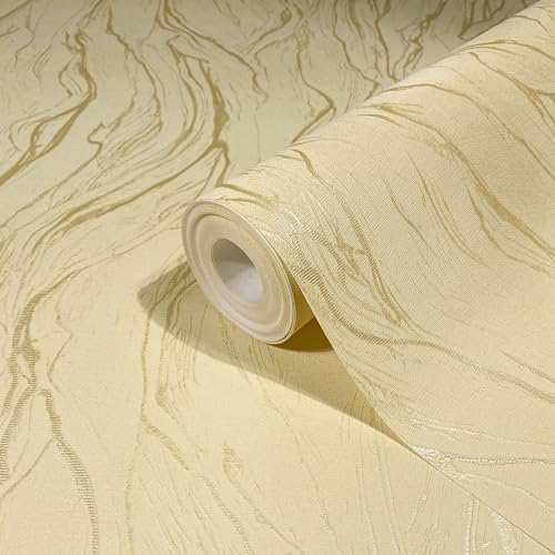 marburg Papier peint jaune structuré à rayures marbrées classique pour salon, chambre à coucher, fabriqué en Allemagne, 10,05 x 0,70 m