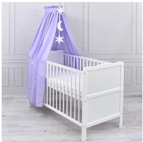 Generisch Baby Delux Babybett Himmel Betthimmel Baumwolle Baldachin für Babybett Kinderbett Wiege Stubenwagen Himmelstange Sterne Mond Applikationen Deko (Lila, ohne Himmelstange)
