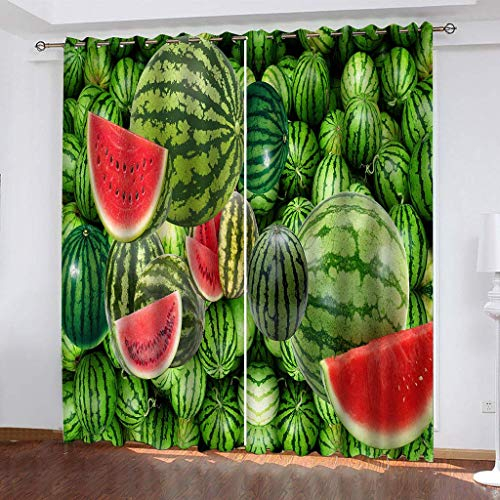 Vorhänge Wohnzimmer Blickdicht Gardinen Verdunkelungsvorhang Schlafzimmer Kinderzimmer Thermovorhang Digitaldruck 3D Grüner Wassermelonendruck Ösenschal 2Er Set - 210X200cm(HxB)