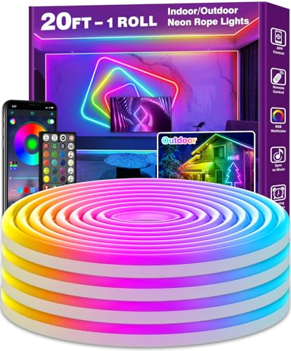 AILBTON 6m/20Ft LED Neon Seillichter, Steuerung mit App/Fernbedienung, Flexibles LED Seillicht, Mehrere Modi, RGB Neonlichter, geeignet zur Dekoration von Räumen und Gärten