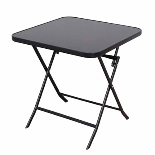 ZYBOWAYL Klappbar Gartentisch 100cm Klapptisch Schwarz Esstisch mit Glasplatte 80/90cm Rund Küchentisch 60/70cm Quadratisch Balkontisch Einfacher Aufbau für Teestube Wohnzimmer(Color:B,Size:100x100x72