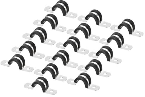 Unifizz 16Pcs 12mm(1/2) Cable Clamp, Rubber Cushioned Insulated Clamp 304 Stainless Steel U Shape Bracket Metal Hose Clamp Tube Holder for Pipe Wire Tube