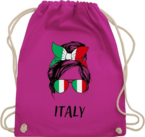 Shirtracer Turnbeutel Rucksack - Fußball EM WM - Taschen - Frau mit Haarband Italien Motiv Fussball Geschenk Italy Geschenkidee Fussballfan Mädchen I - Unisize - Fuchsia - fanartikel tasche