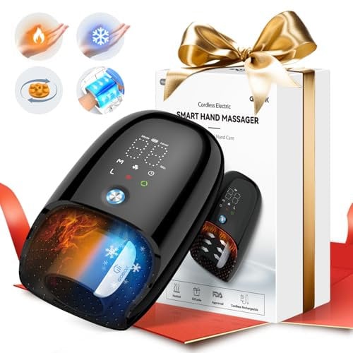 Elektrische Handmassagegeräte mit Wärme,Kompression und Kneten,Kabelloses Handmassagegerät,zur Linderung von Arthritis & Karpaltunnelsyndrom, für Handgelenk & Palme & Finger,Geschenke(Schwarz)