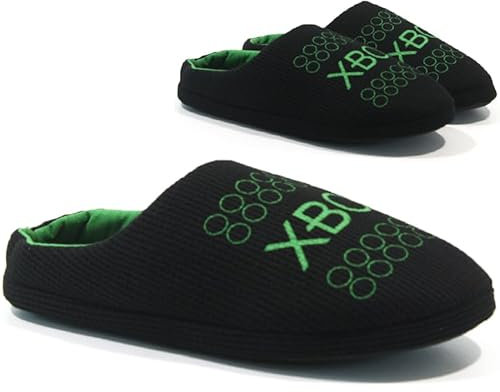 Men's Gamer Slippers - Novelty Mules, Comfortable Fleece Indoor House Shoes | Slip-On, Warm, Breathable, Anti-Slip | Gift Gaming (Black, UK Footwear Size System, Adult, Men, Numeric, Medium, 7)